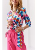 Envelope blouse with ties on the side, blue and pink 020200 - Online store - Boutique